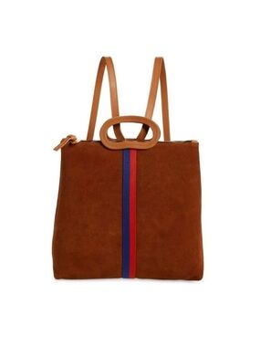 Clare V Browne Suede Tote Backpack with Red & Blue Stripe